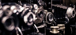 A picture of many vintage cameras. On our contact us page.