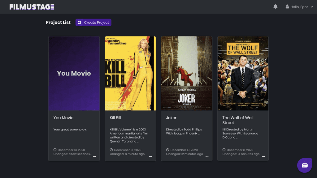 Filmustage - Automatic AI-Driven Web Service 2 Filmustage App 01.1 project list real movies