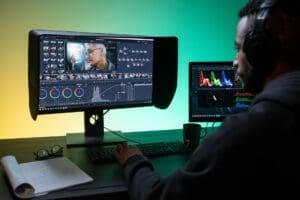 slate color grading monitor studio