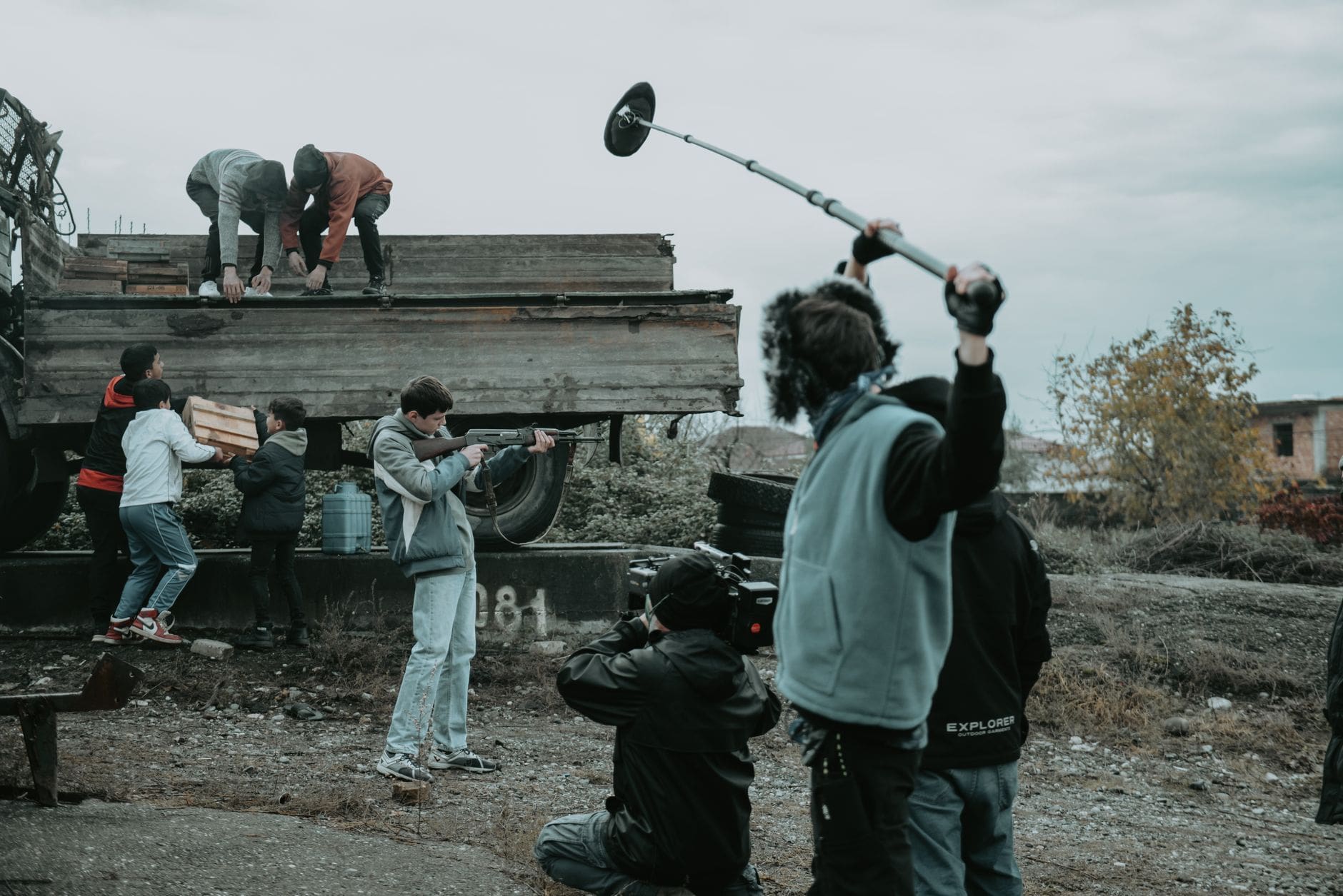 boom microphone film crew